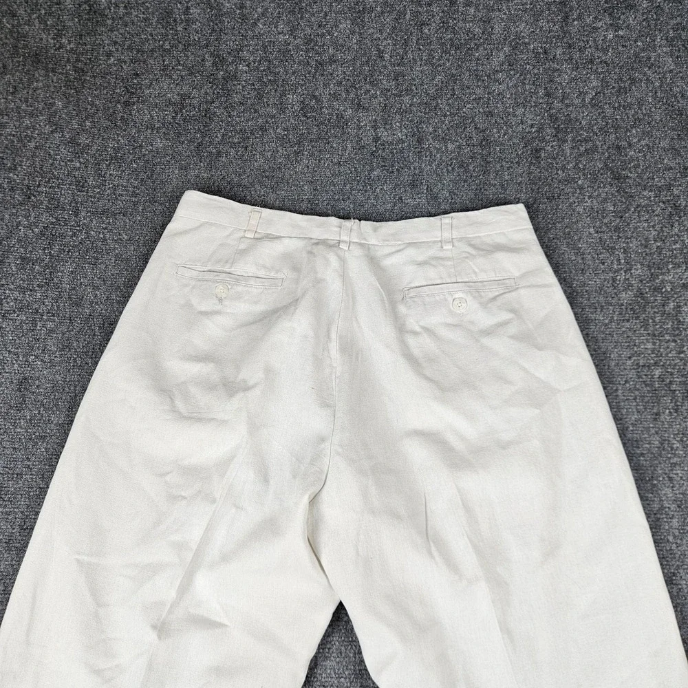 Trust Mens Linen Blend Pleated Cuffed Trousers Off White Cream Actual (34x28)